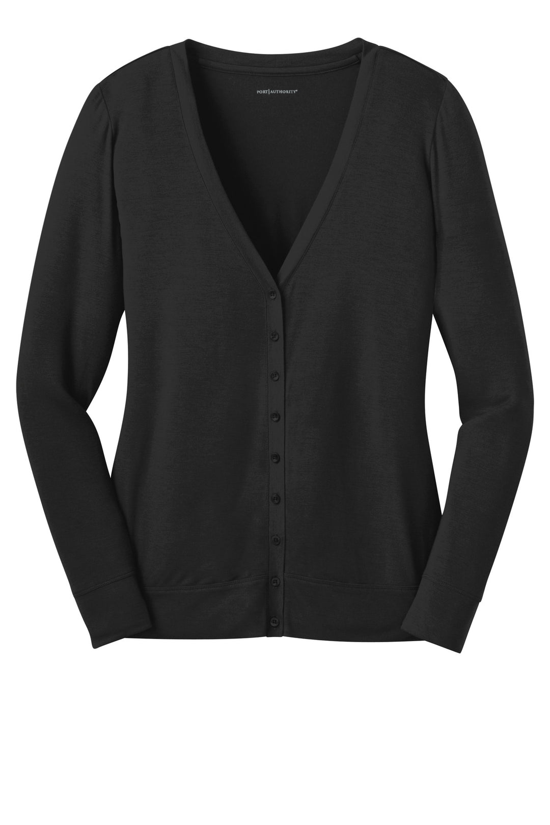 Front View of Black Port Authority Women's Concept Cardigan. L545