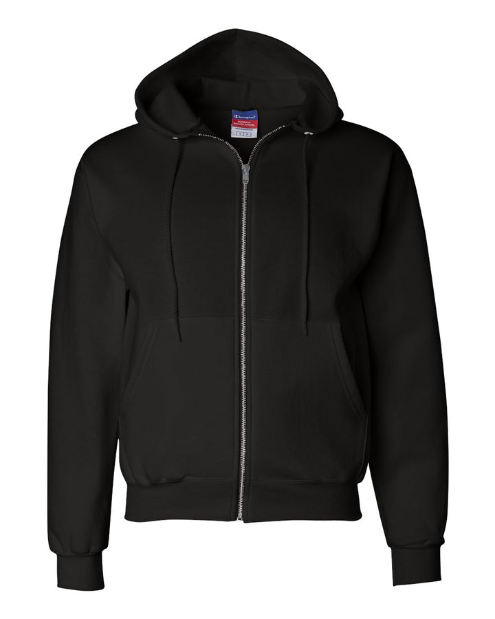 Front View of Black Powerblend® Full-Zip Hooded Sweatshirt - S800