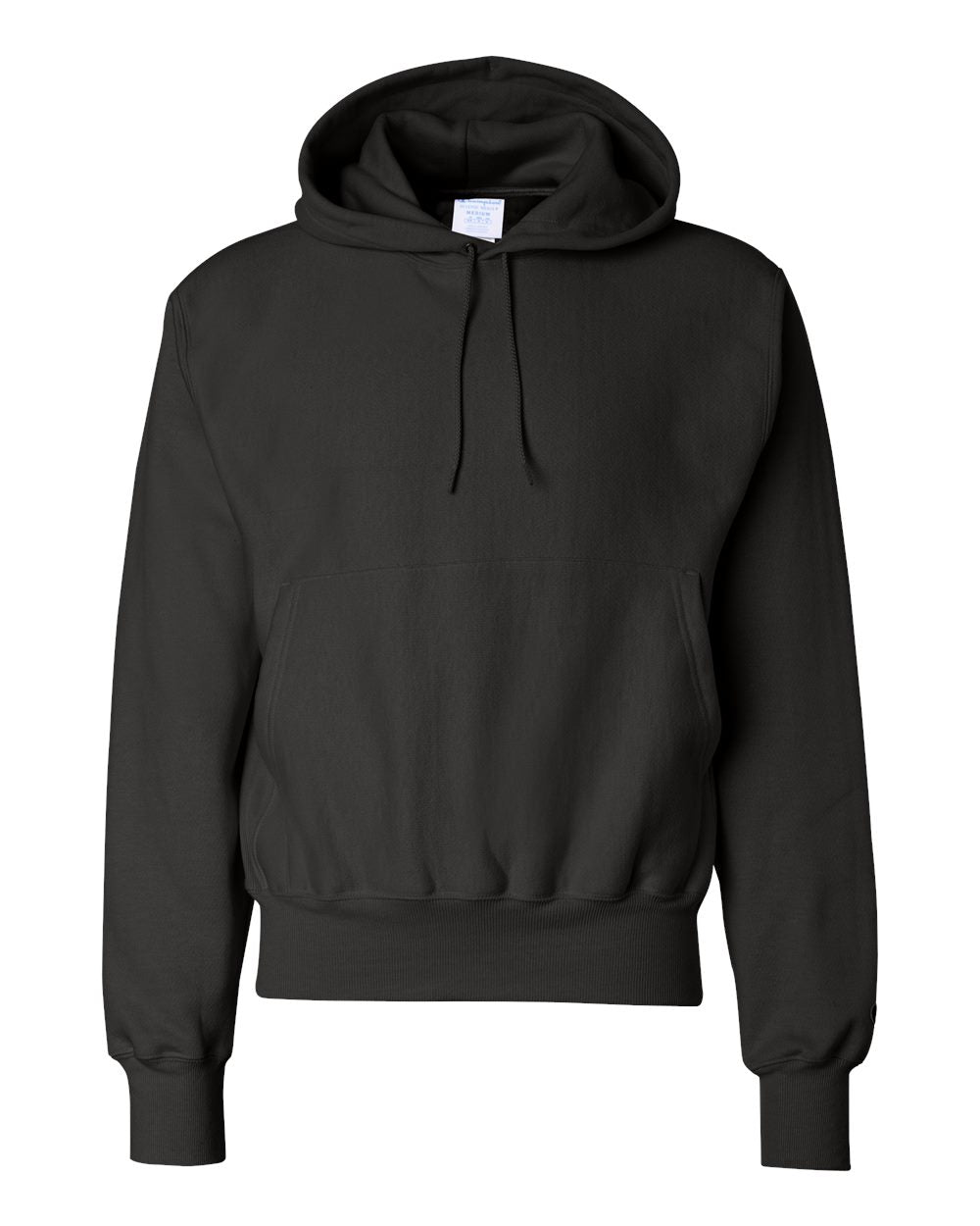 Front View of Black Reverse Weave® Hooded Sweatshirt - S101