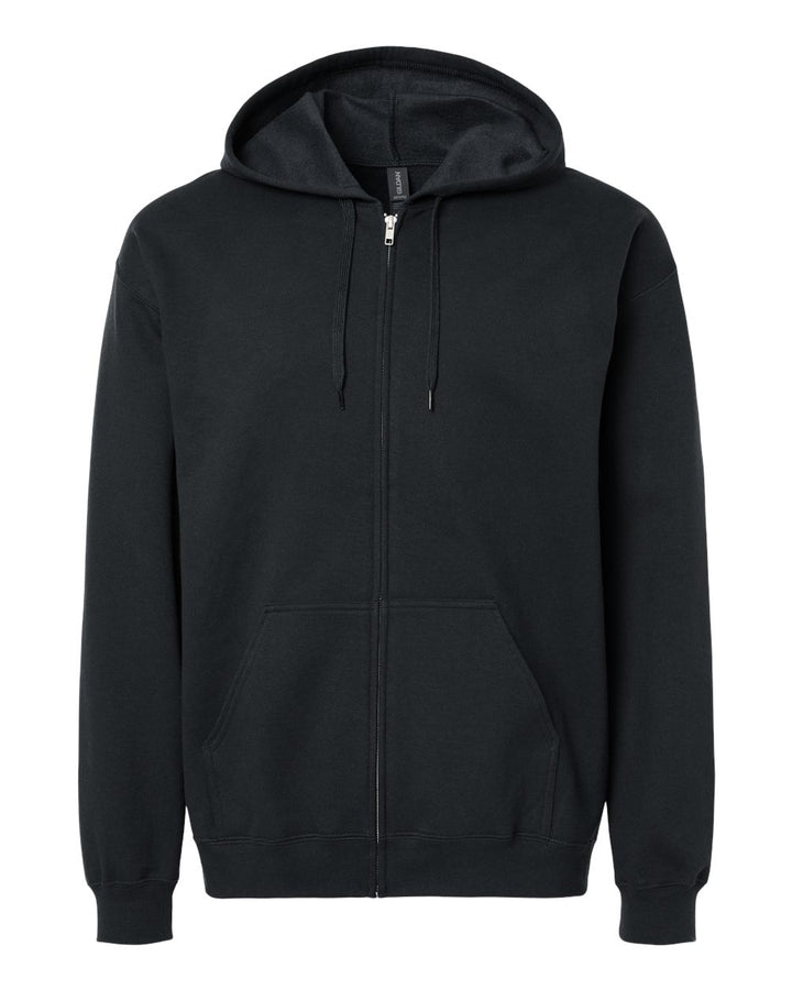 Front View of Black Softstyle® Full-Zip Hooded Sweatshirt - SF600