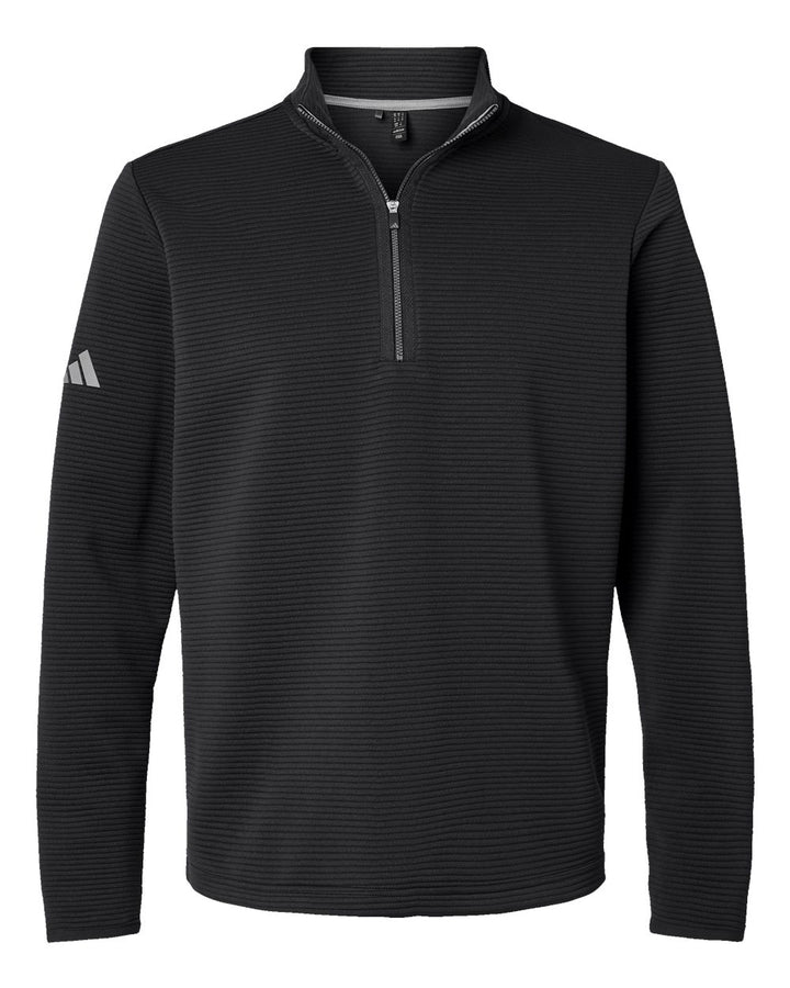 Front View of Black Spacer Quarter-Zip Pullover - A588