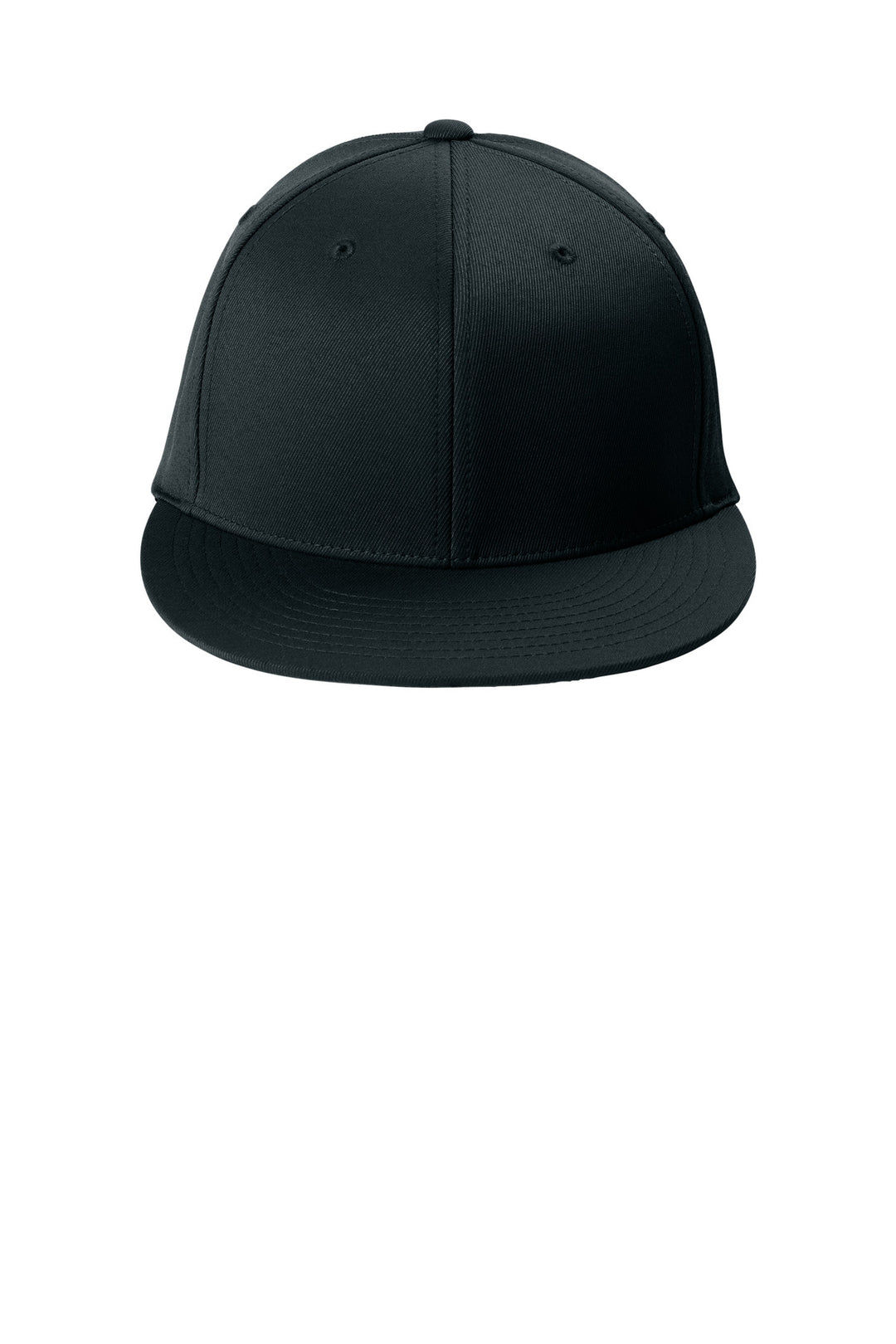 Front View of Black Sport-Tek Flexfit Flat Bill Cap STC56