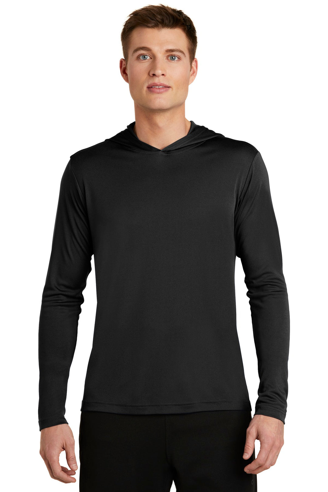 Front View of Black Sport-Tek PosiCharge Competitor Hooded Pullover. ST358
