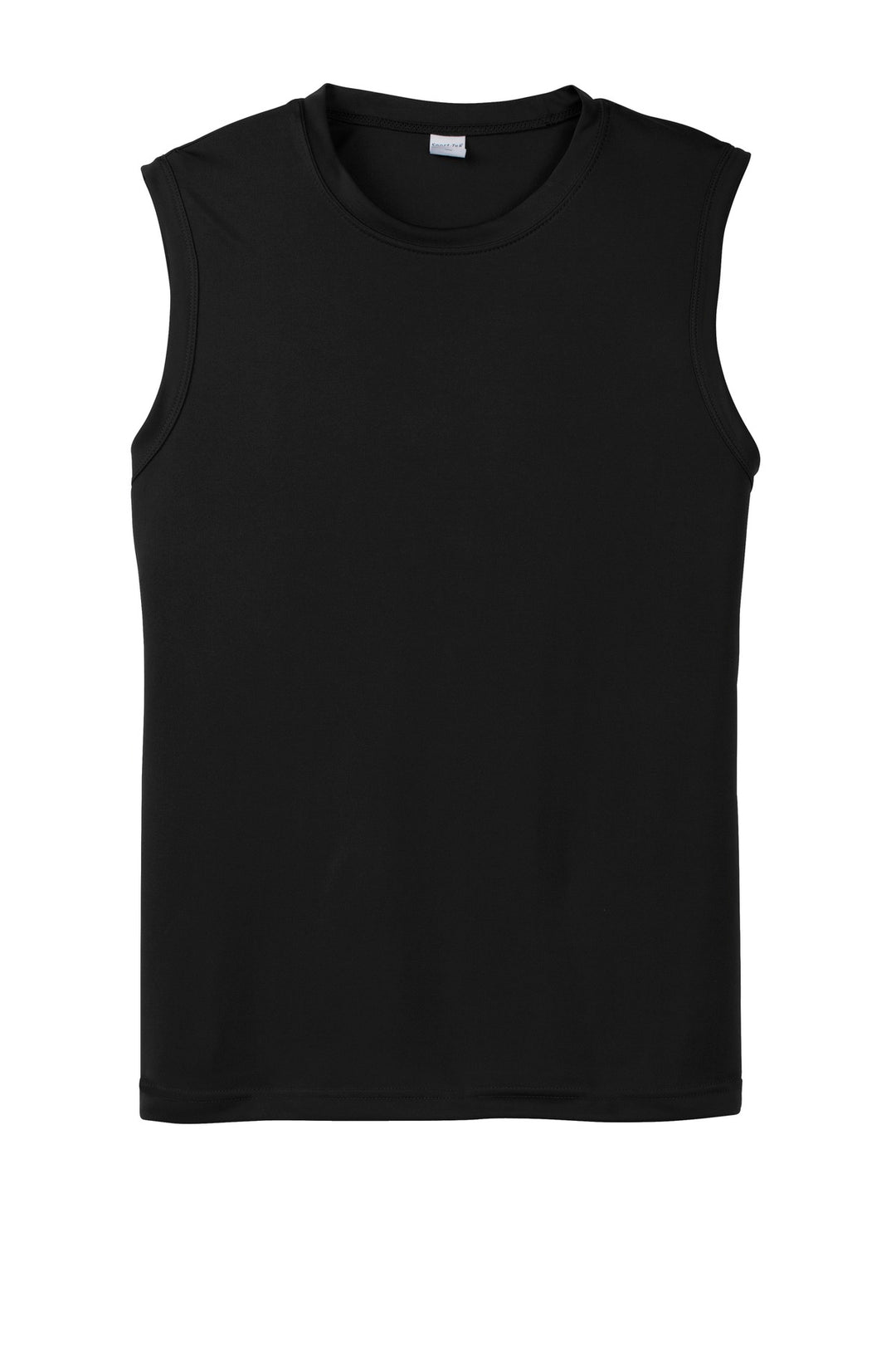Front View of Black Sport-Tek Sleeveless PosiCharge Competitor Tee. ST352