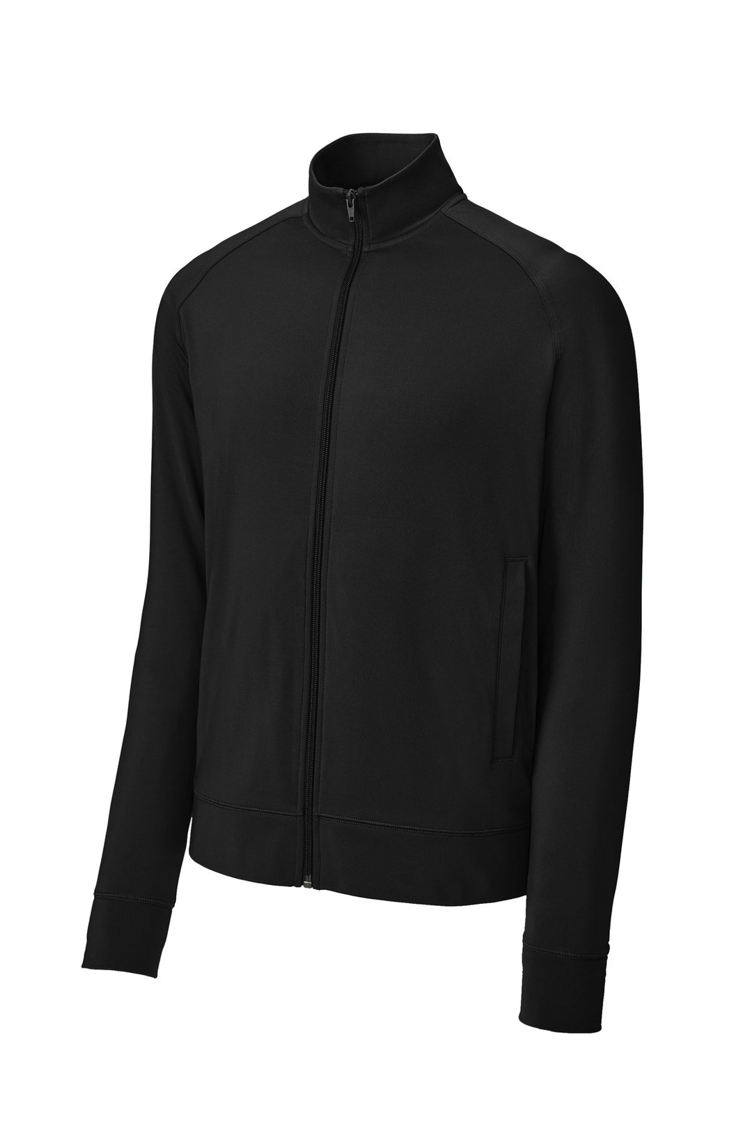 Front View of Black Sport-Tek Sport-Wick Stretch Full-Zip Cadet Jacket ST857