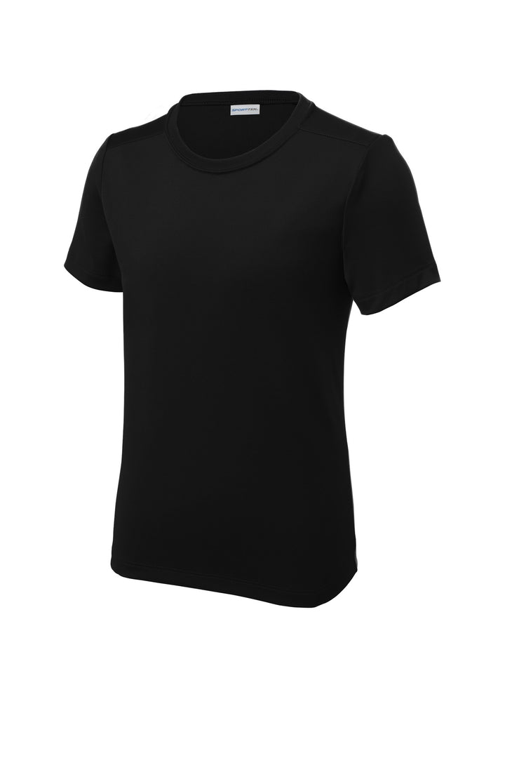 Front View of Black Sport-Tek Youth Posi-UV Pro Tee. YST420