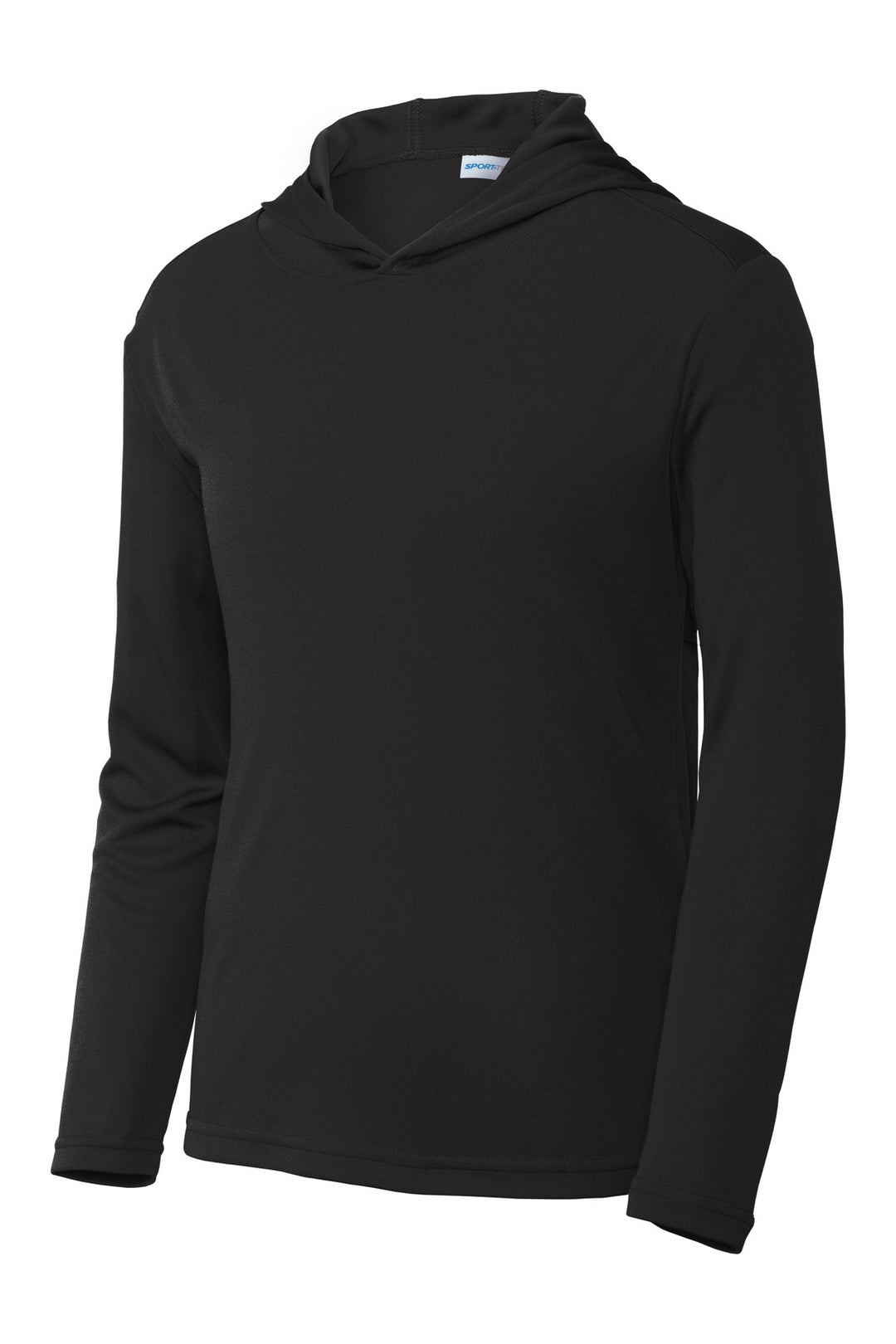 Front View of Black Sport-Tek Youth PosiCharge Competitor Hooded Pullover. YST358