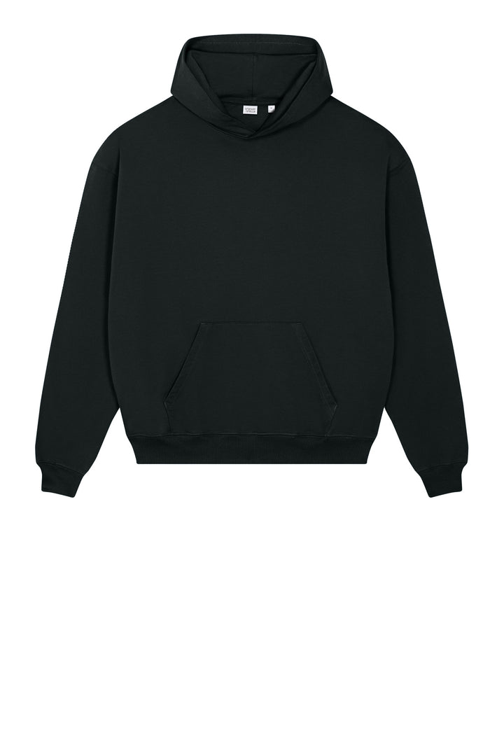 Front View of Black Stanley/Stella Unisex Cooper Dry Hooded Sweatshirt SXU028