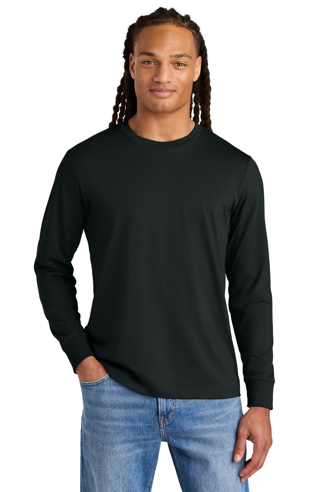 Front View of Black Stanley/Stella Unisex Creator 2.0 Long Sleeve Tee SXU022