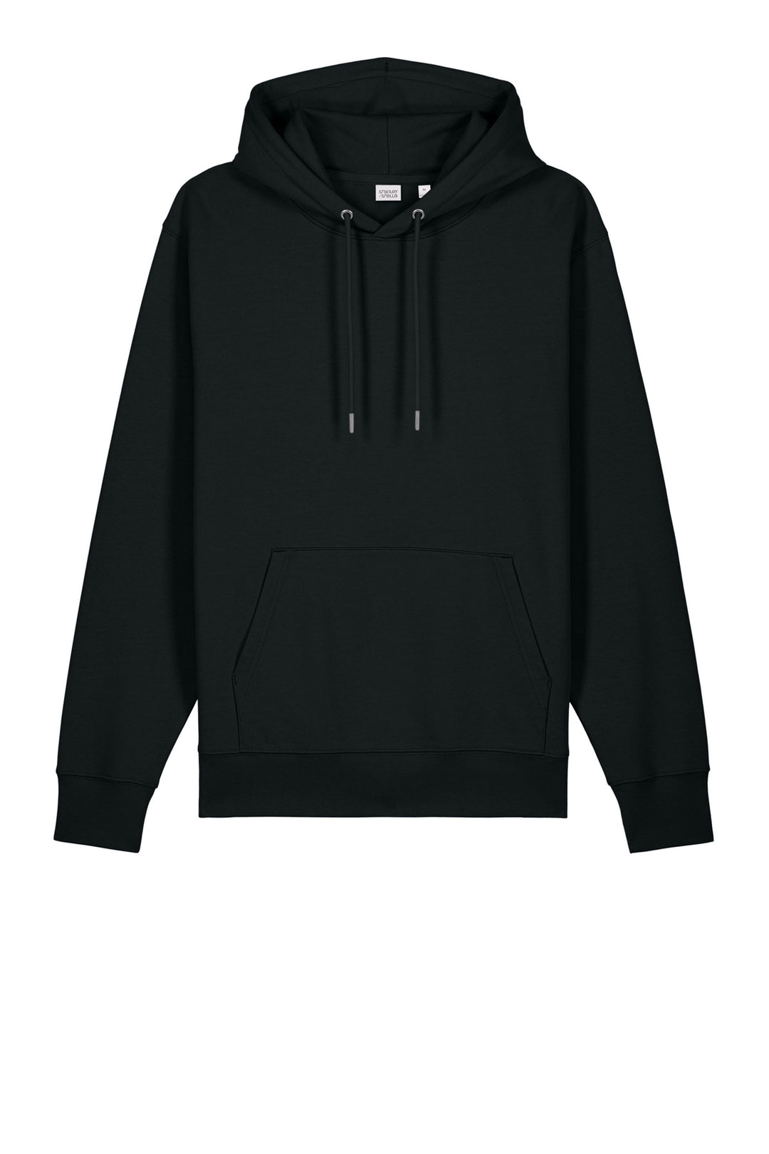 Front View of Black Stanley/Stella Unisex Cruiser 2.0 Hooded Sweatshirt SXU003