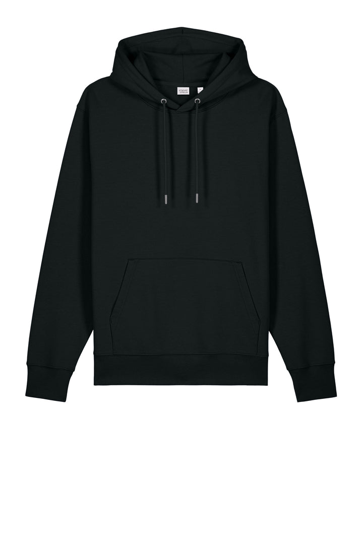 Front View of Black Stanley/Stella Unisex Cruiser 2.0 Hooded Sweatshirt SXU003