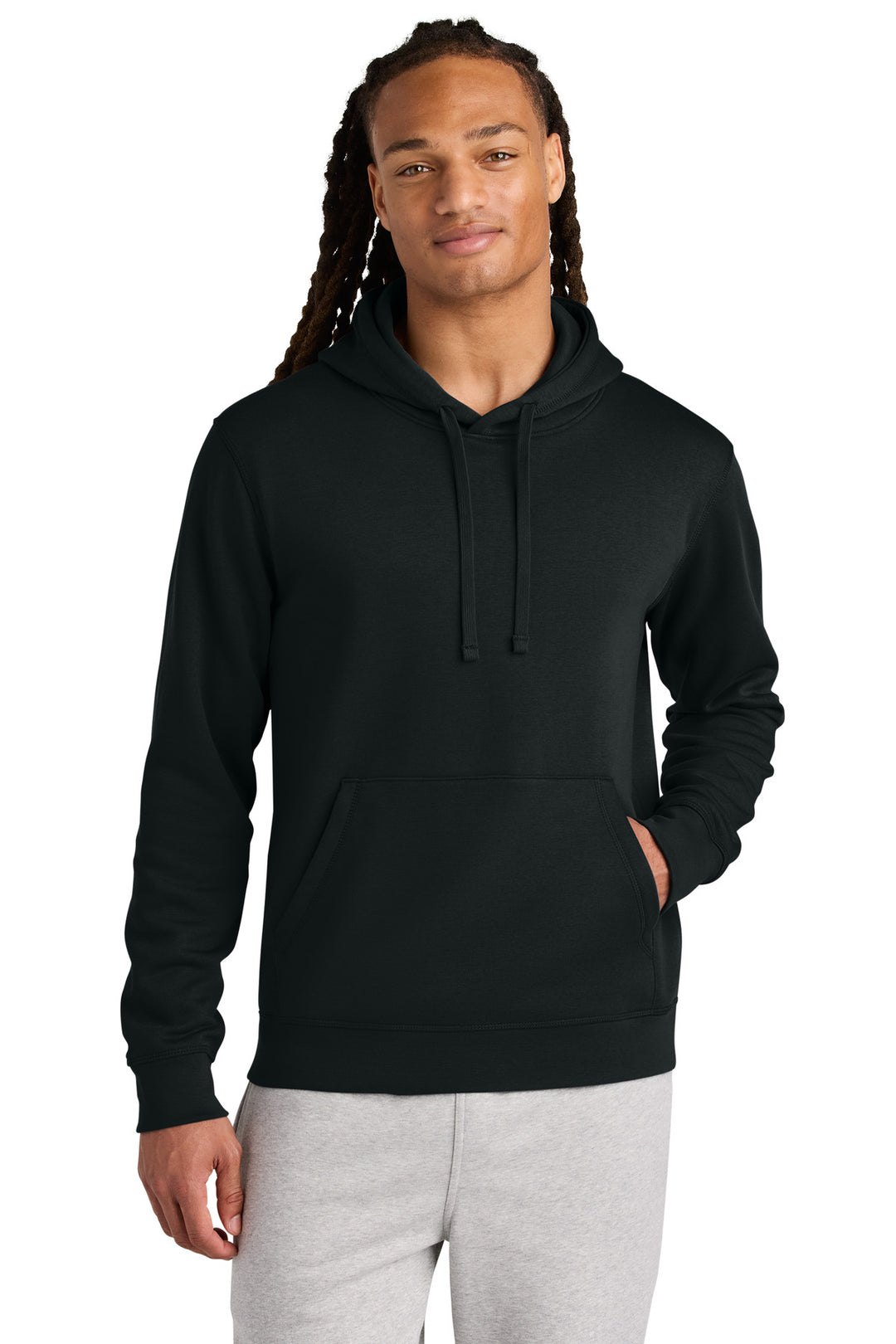 Front View of Black Stanley/Stella Unisex Drummer 2.0 Hooded Sweatshirt SXU009
