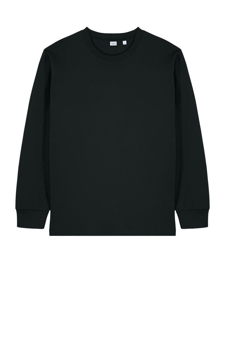 Front View of Black Stanley/Stella Unisex Freestyler Heavyweight Long Sleeve Tee SXU023