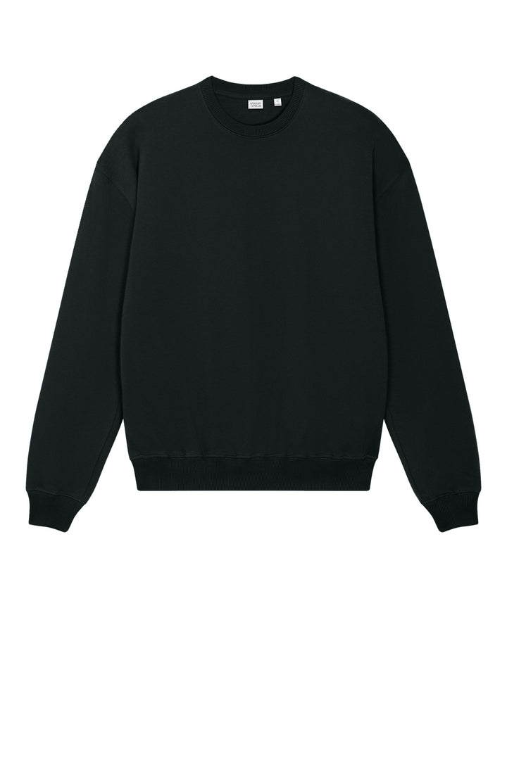 Front View of Black Stanley/Stella Unisex Ledger Dry Crewneck Sweatshirt SXU029