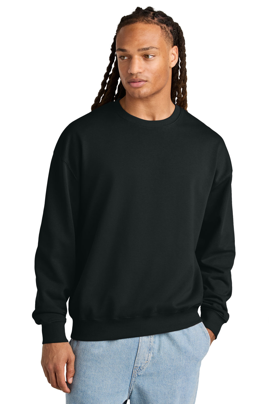 Front View of Black Stanley/Stella Unisex Ledger Dry Crewneck Sweatshirt SXU029