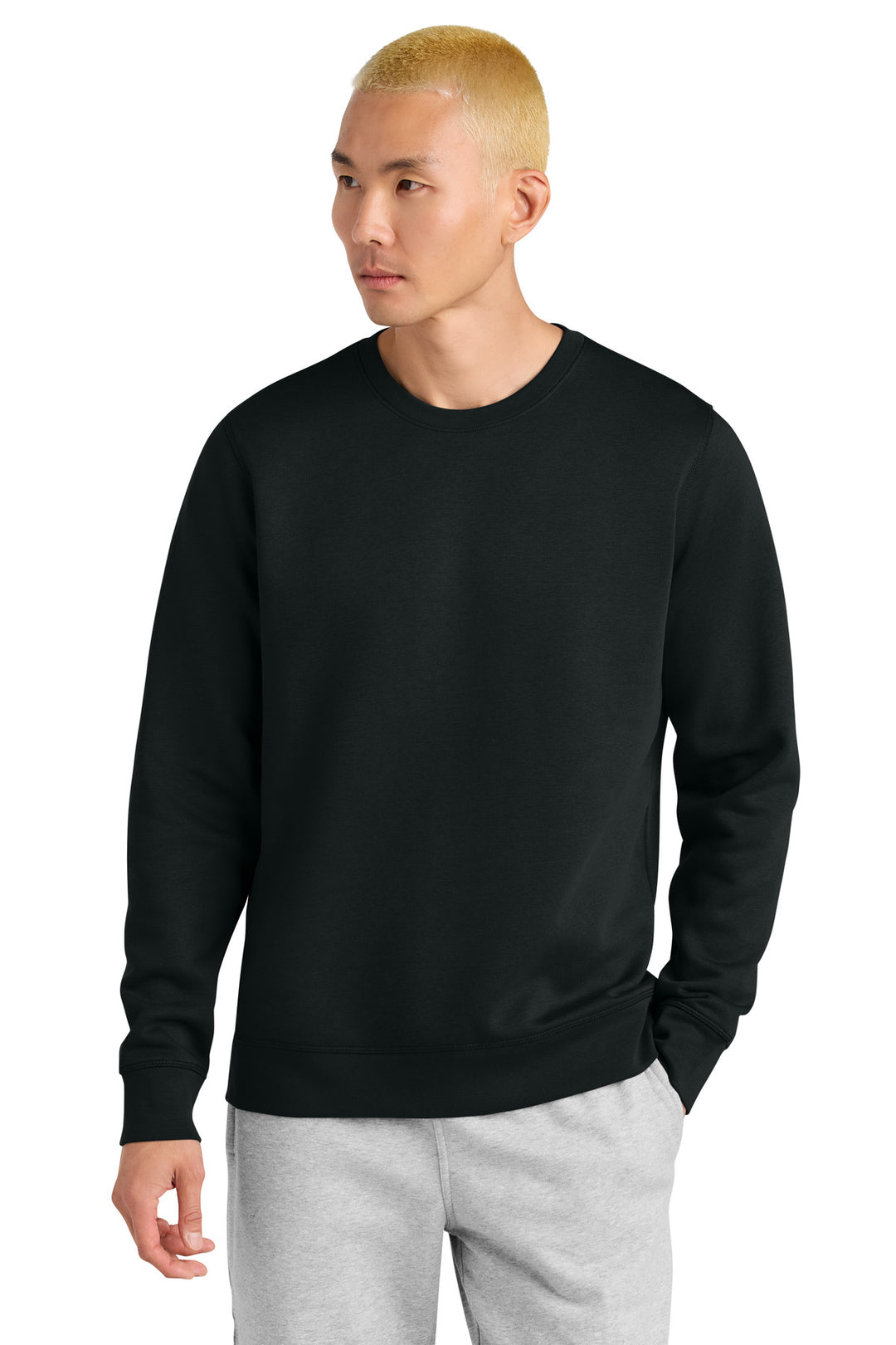 Front View of Black Stanley/Stella Unisex Roller Crewneck Sweatshirt SXU010