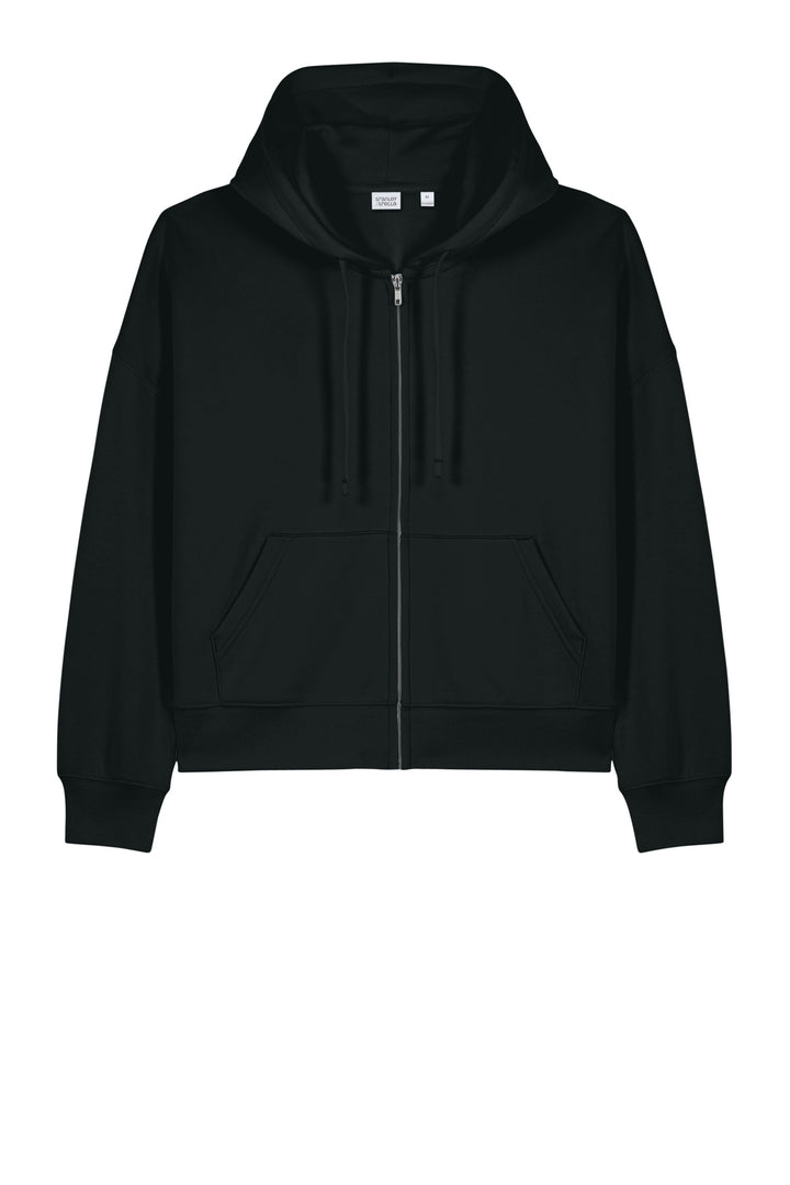 Front View of Black Stanley/Stella Women's Stella Ida Full-Zip Hooded Sweatshirt SXW037