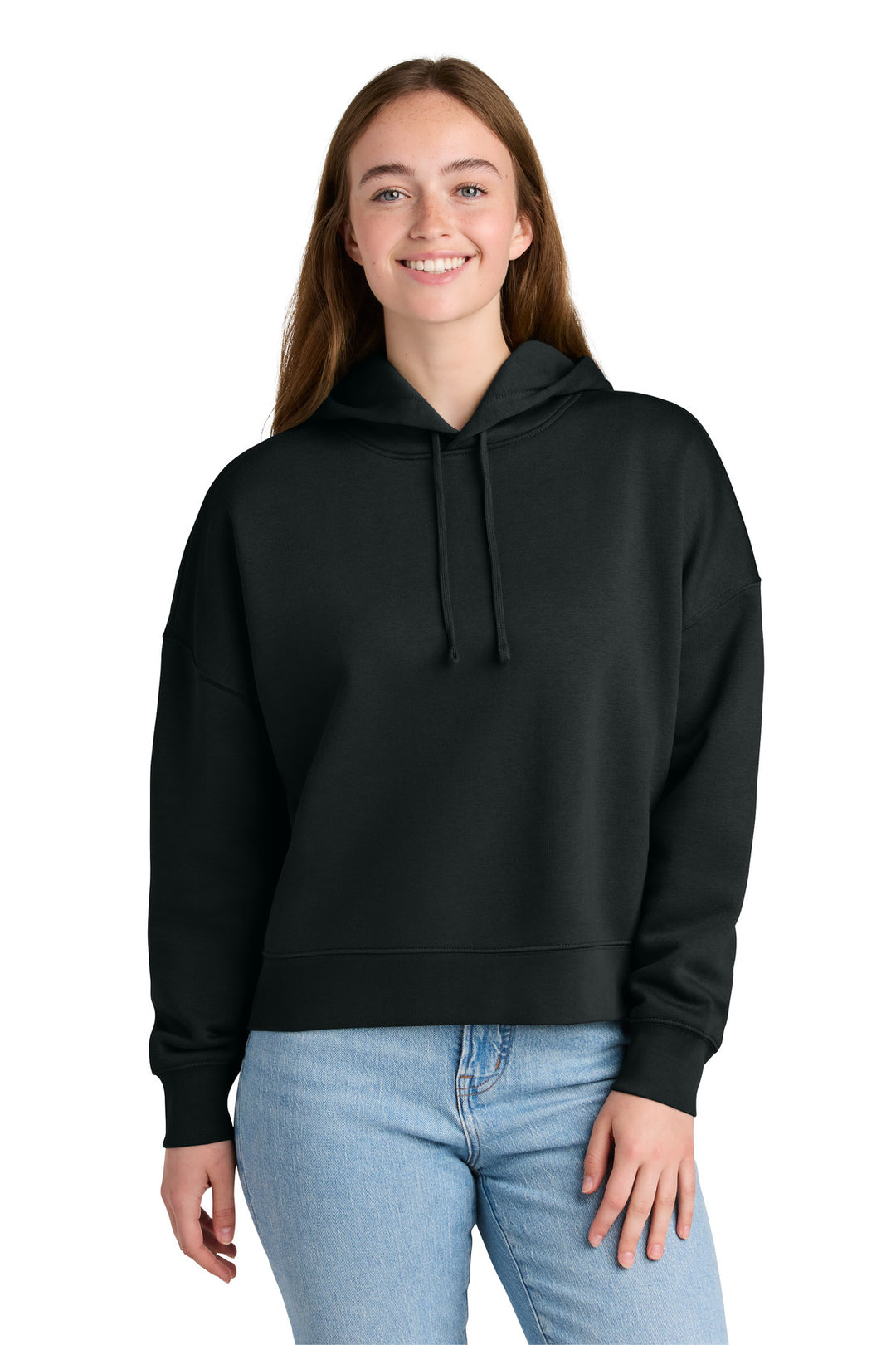 Front View of Black Stanley/Stella Women's Stella Nora Hooded Sweatshirt SXW035