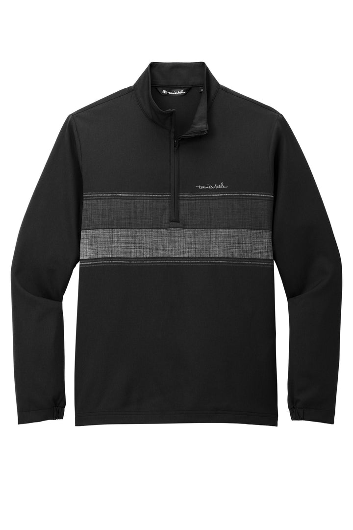 Front View of Black TravisMathew Balboa Chest Stripe 1/4-Zip TM1MZ340