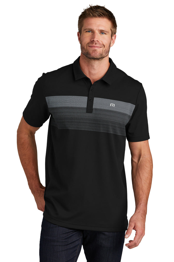 Front View of Black TravisMathew Coastal Chest Stripe Polo TM1MY402