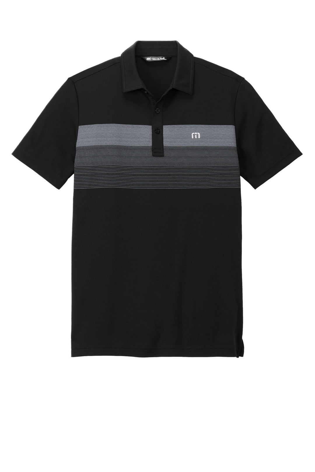 Front View of Black TravisMathew Coastal Chest Stripe Polo TM1MY402