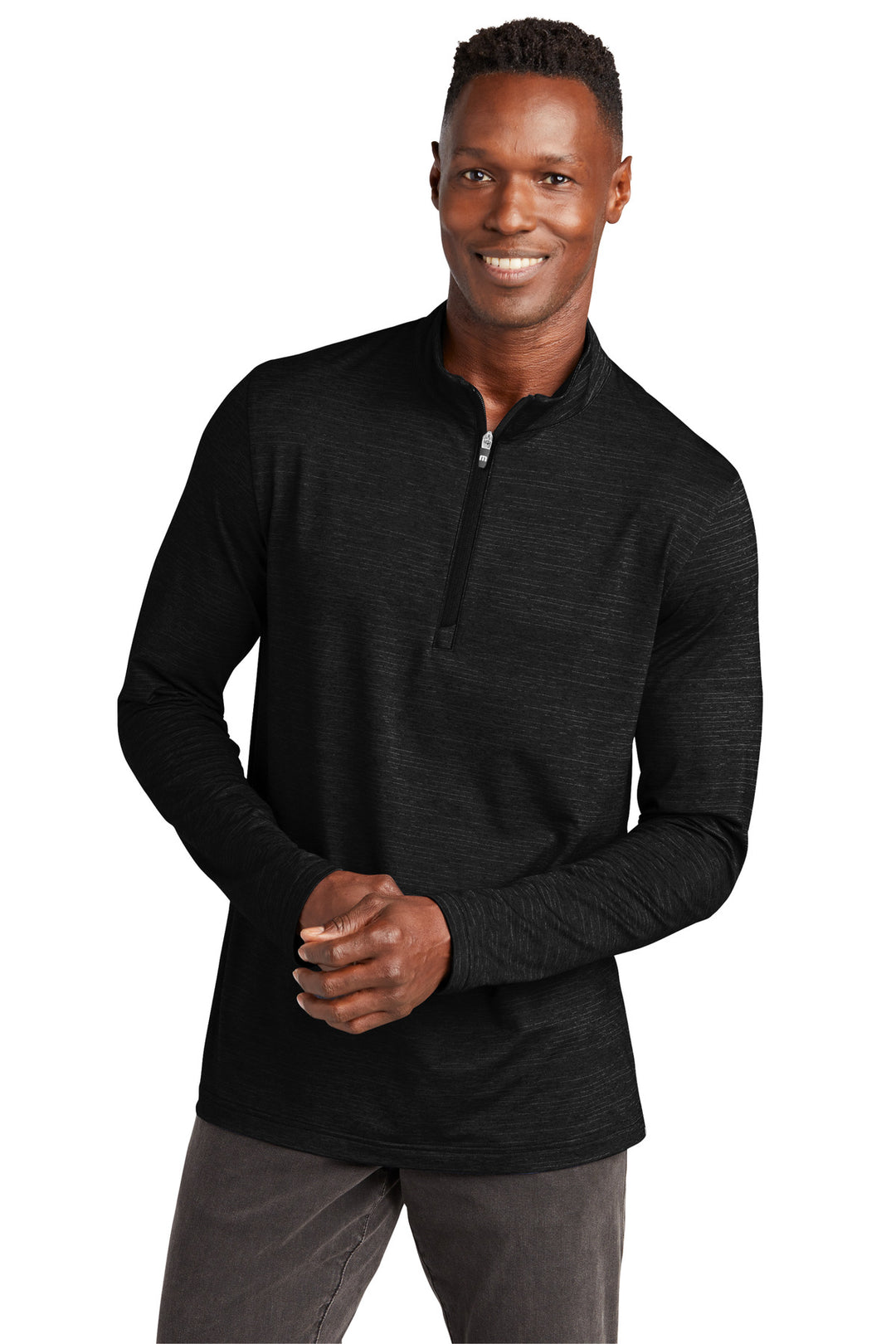 Front View of Black TravisMathew Crestview 1/4-Zip TM1MW452