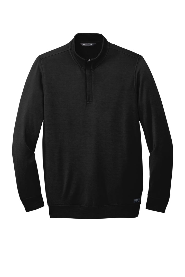 Front View of Black TravisMathew Newport 1/4-Zip Fleece. TM1MU419