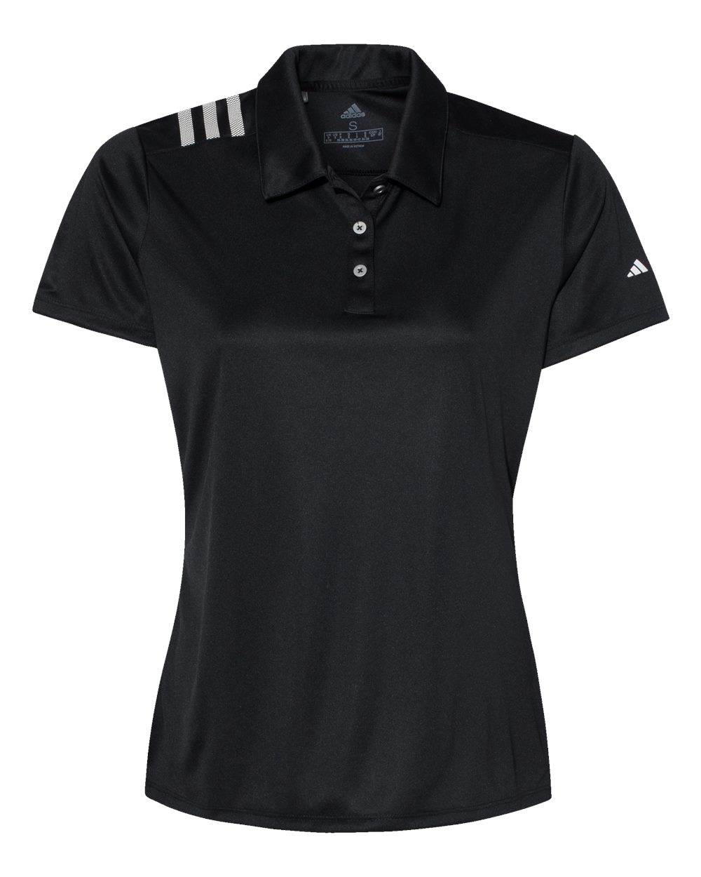 Front View of Black/ White Women's 3-Stripes Shoulder Polo - A325