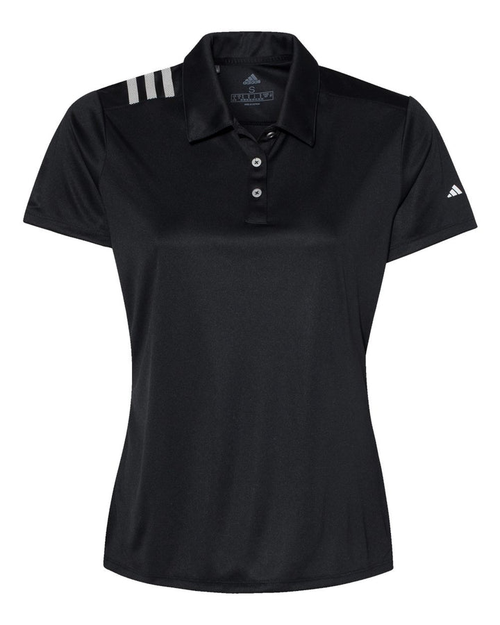 Front View of Black/ White Women's 3-Stripes Shoulder Polo - A325