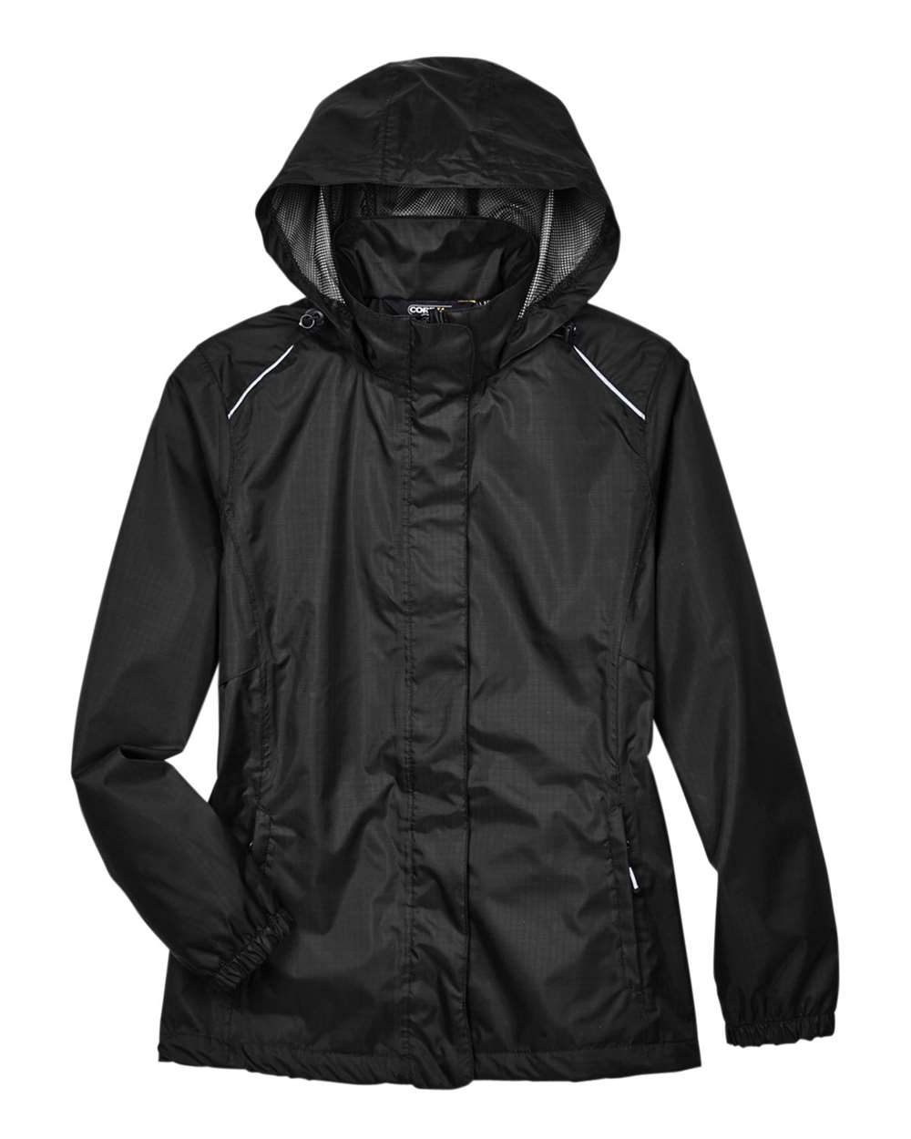 Front View of Black Women's Climate Seam-Sealed Lightweight Variegated Ripstop Jacket - 78185