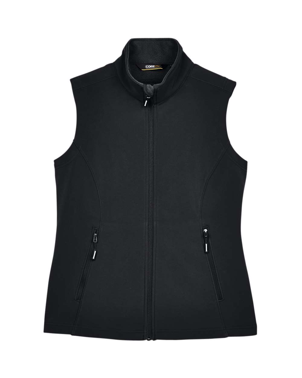 Front View of Black Women's Cruise Two-Layer Fleece Bonded Soft Shell Vest - CE701W