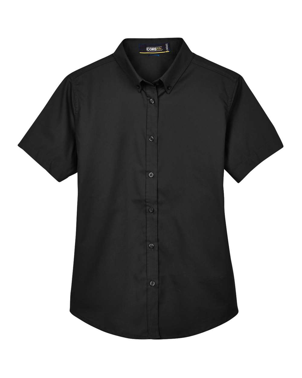 Front View of Black Women's Optimum Short Sleeve Twill Shirt - 78194