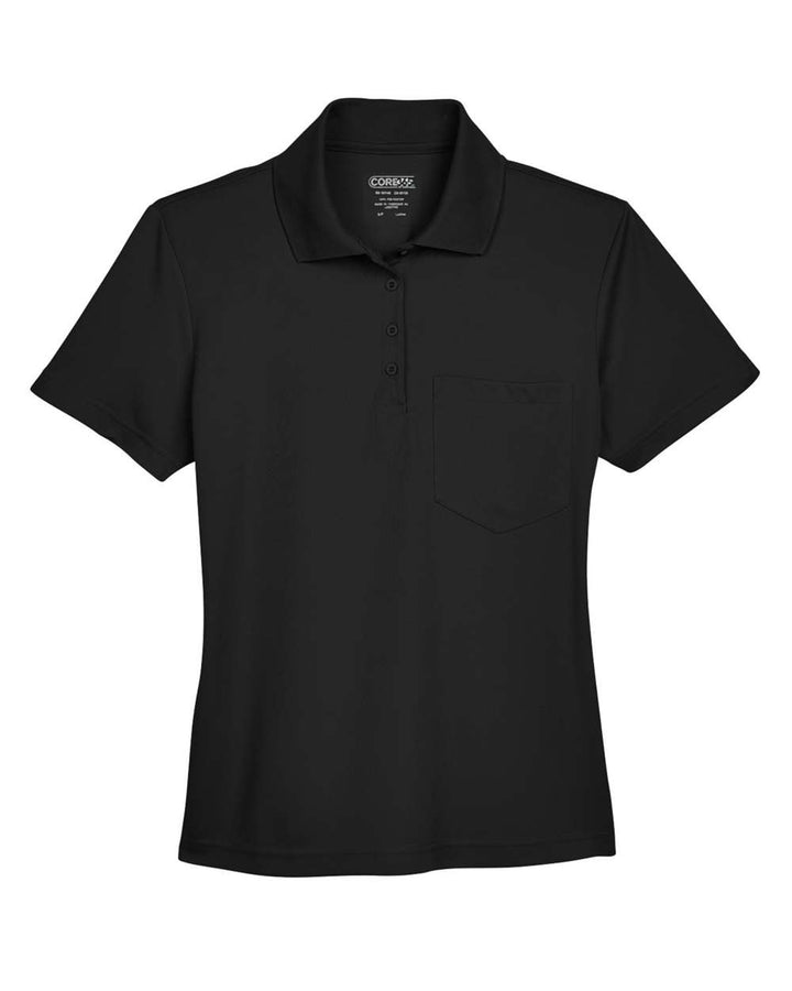 Front View of Black Women's Origin Performance Piqué Polo with Pocket - 78181P