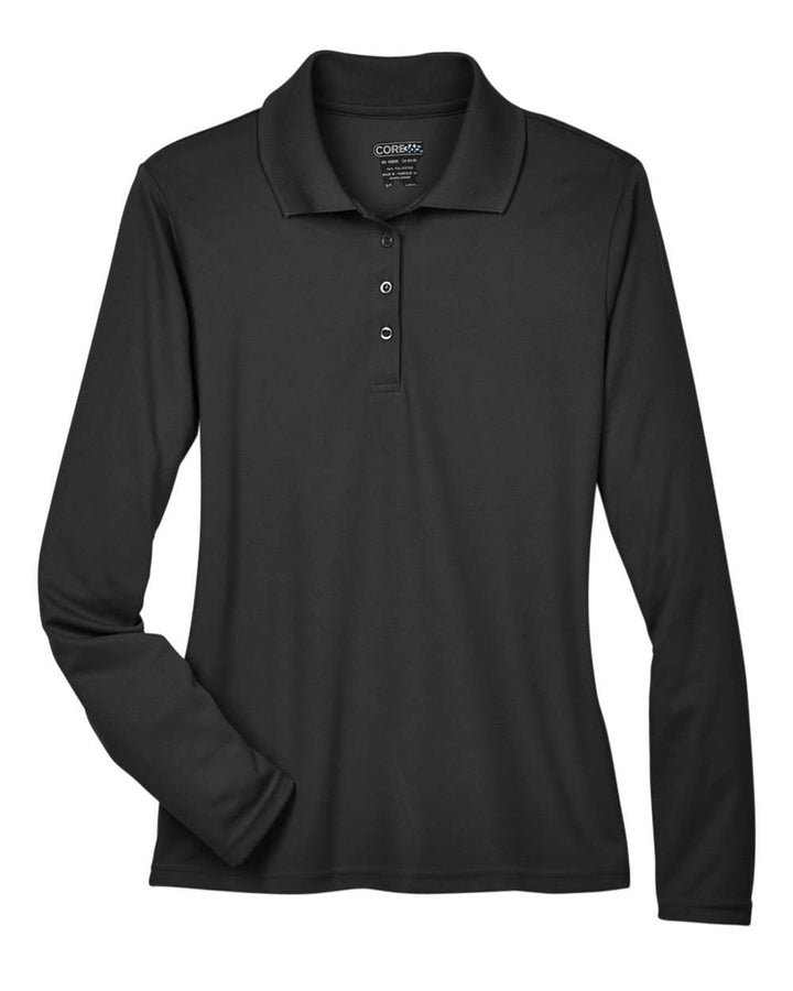 Front View of Black Women's Pinnacle Performance Long Sleeve Piqué Polo - 78192