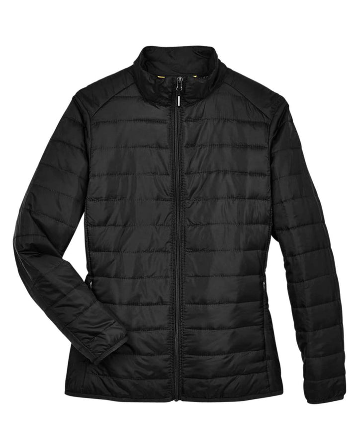 Front View of Black Women's Prevail Packable Puffer Jacket - CE700W