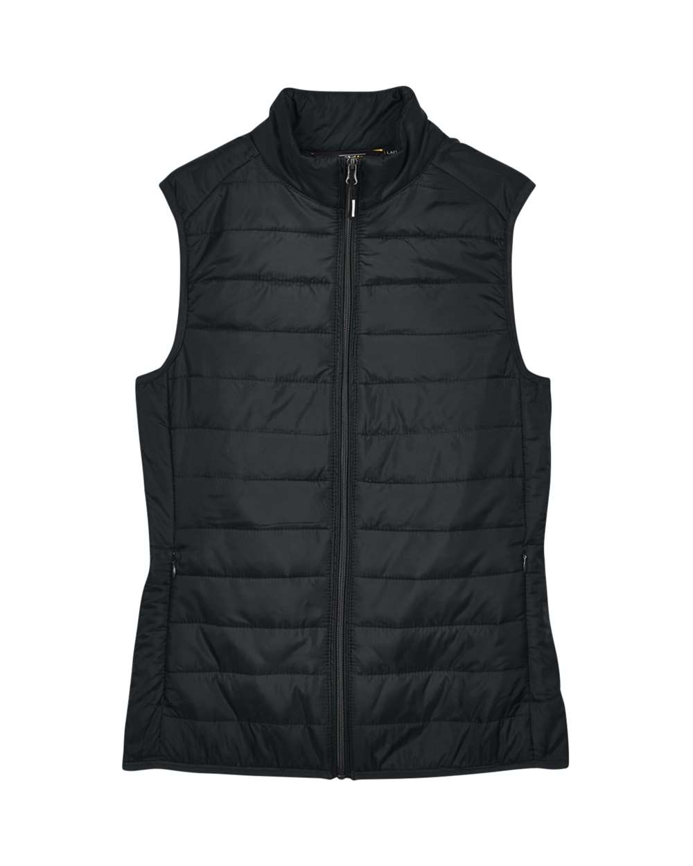Front View of Black Women's Prevail Packable Puffer Vest - CE702W