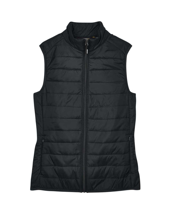 Front View of Black Women's Prevail Packable Puffer Vest - CE702W