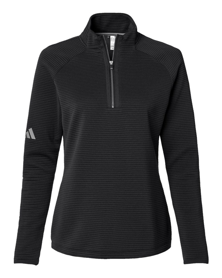 Front View of Black Women's Spacer Quarter-Zip Pullover - A589
