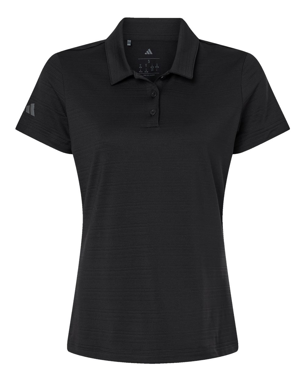 Front View of Black Women's Textured Stripe Polo - A707