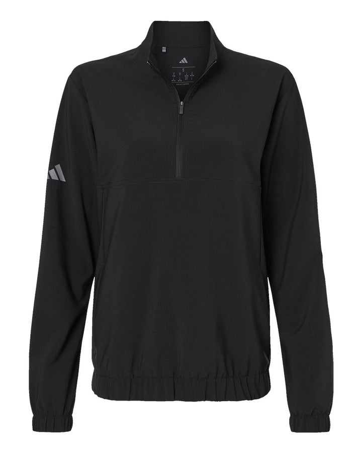 Front View of Black Women's Woven Half-Zip Pullover - A706