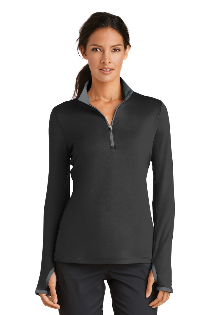 Front View of Black/Dk Grey Nike Women's Dri-FIT Stretch 1/2-Zip Cover-Up. 779796