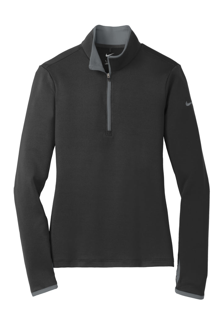 Front View of Black/Dk Grey Nike Women's Dri-FIT Stretch 1/2-Zip Cover-Up. 779796