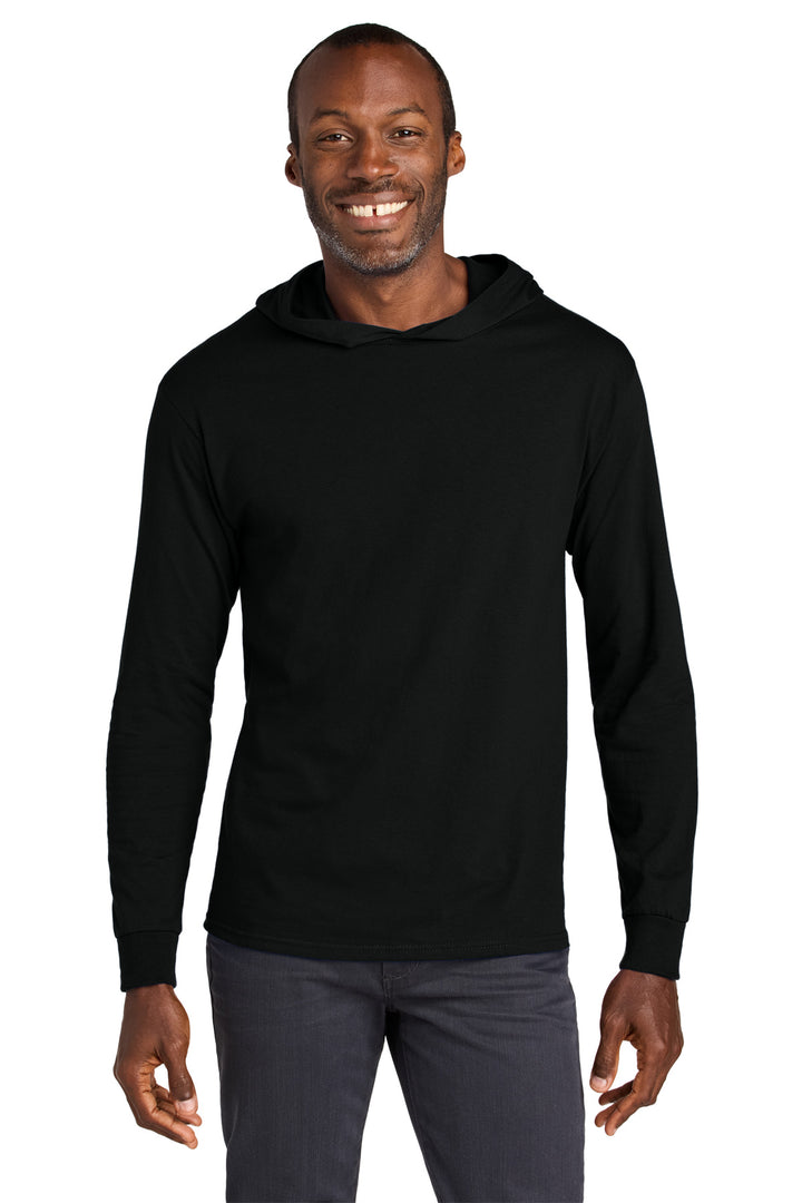 Front View of BlackInk Jerzees Classics Unisex Cotton Long Sleeve Hooded T-Shirt 363LH