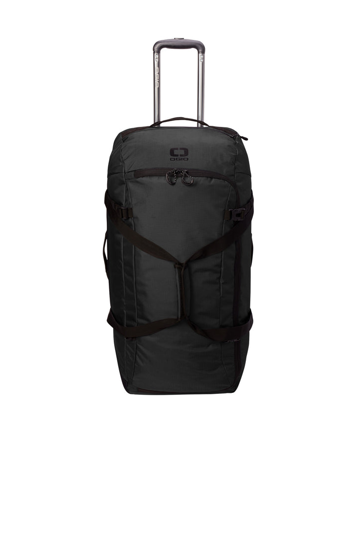 Front View of Blacktop OGIO Passage Wheeled Checked Duffel 98003