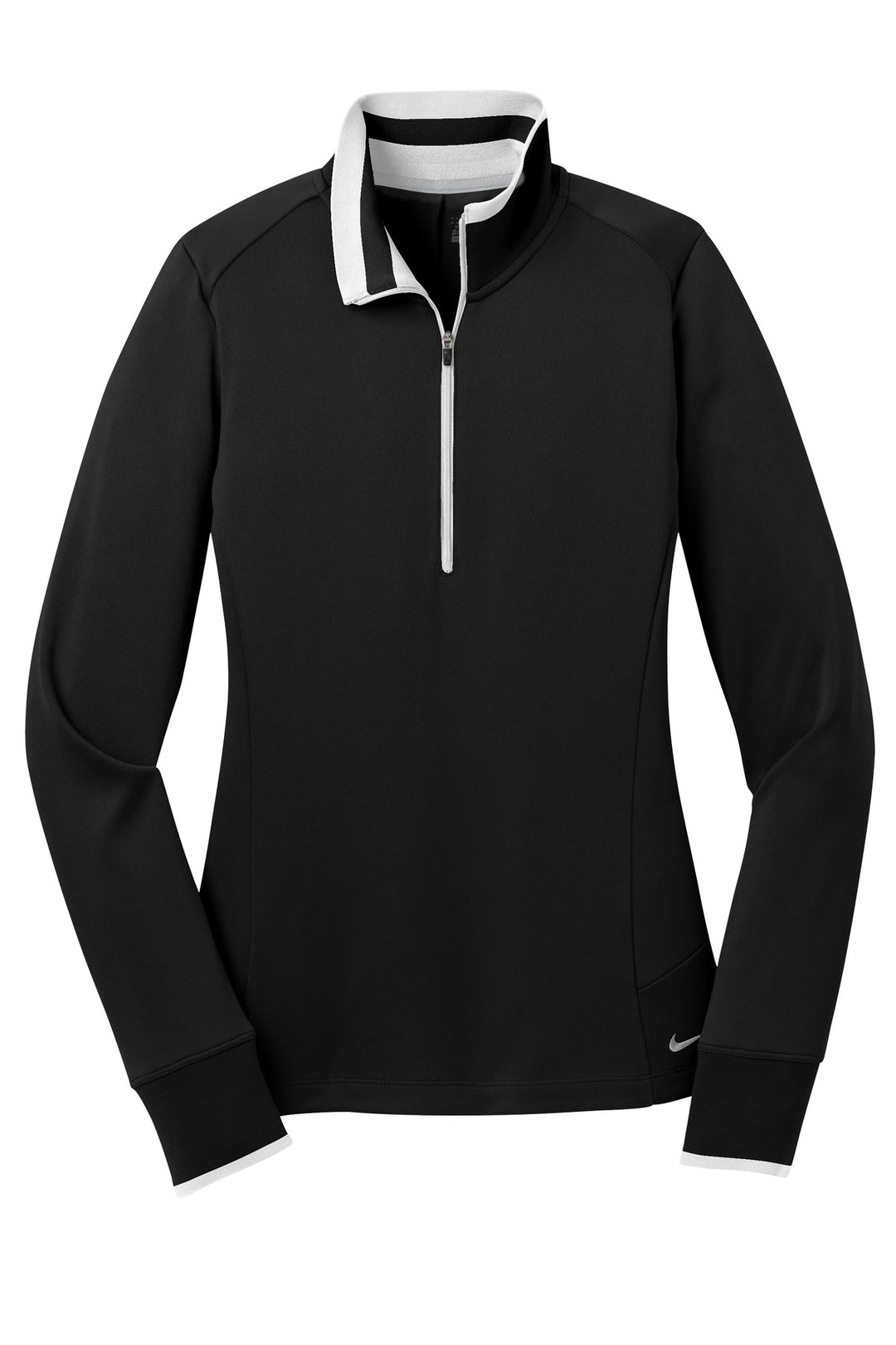 Front View of Black/White Nike Women's Dri-FIT 1/2-Zip Cover-Up. 578674