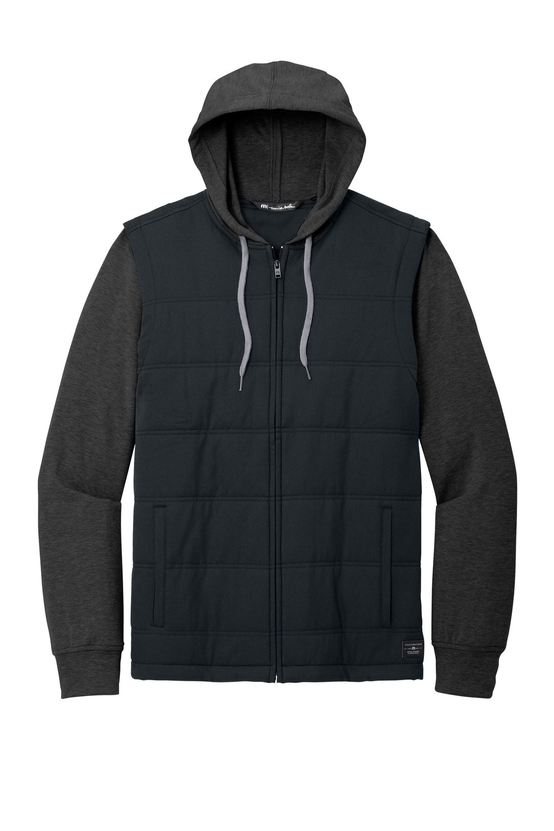 Front View of Blk/BlkHtr TravisMathew Tides Up Hooded Jacket TM1MZ336