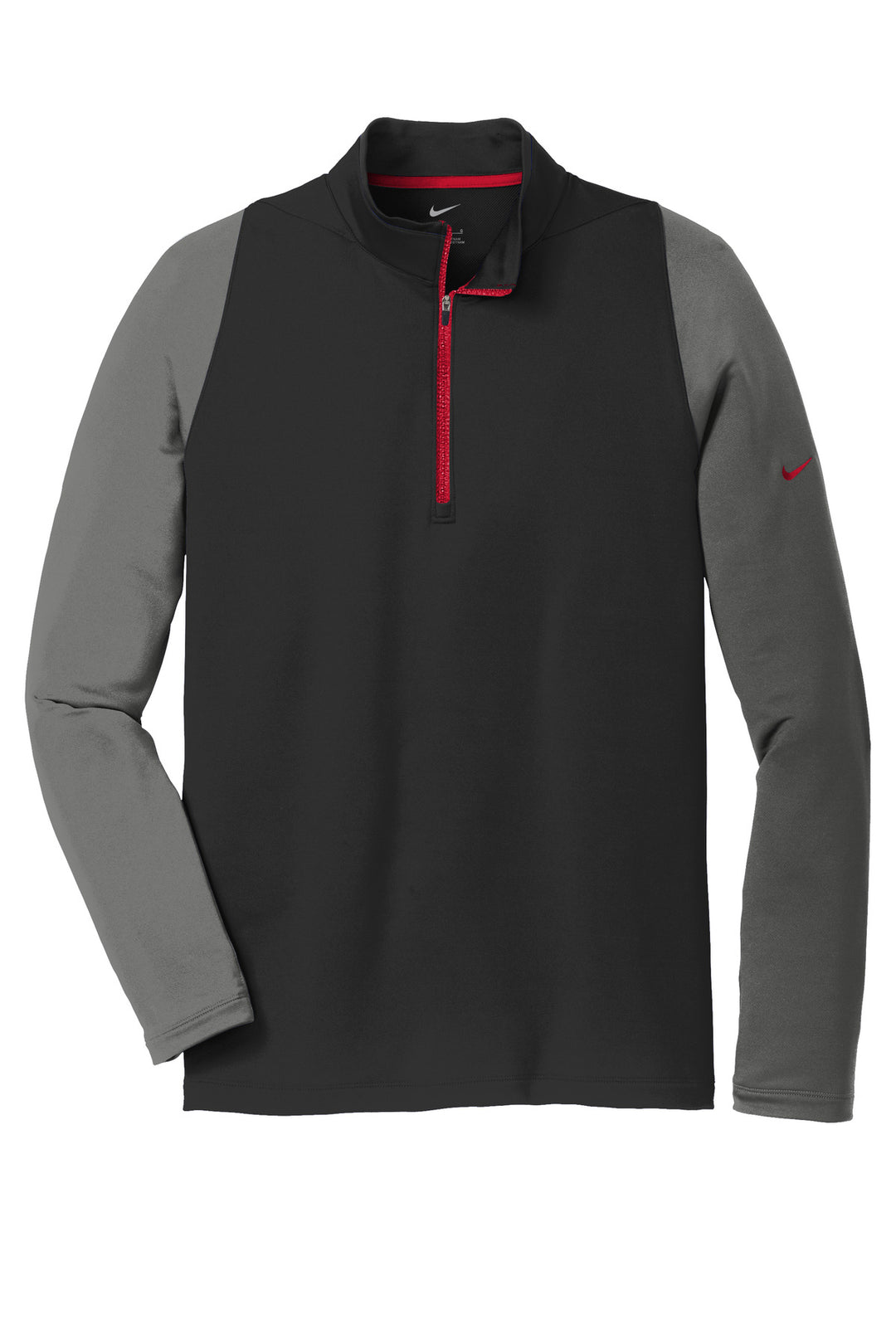 Front View of Blk/DkGy/GymRd Nike Dri-FIT Stretch 1/2-Zip Cover-Up. 779795