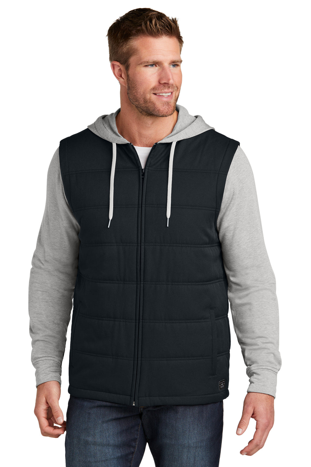 Front View of Blk/GyHthr TravisMathew Tides Up Hooded Jacket TM1MZ336