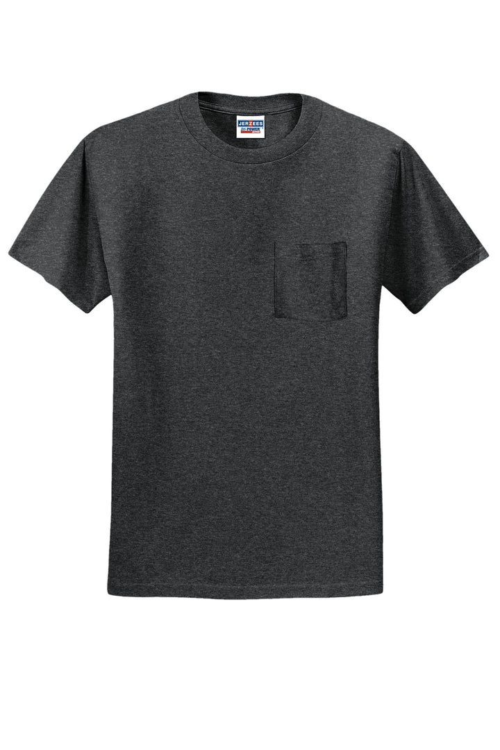 Front View of BlkHthr Jerzees - Dri-Power 50/50 Cotton/Poly Pocket T-Shirt. 29MP