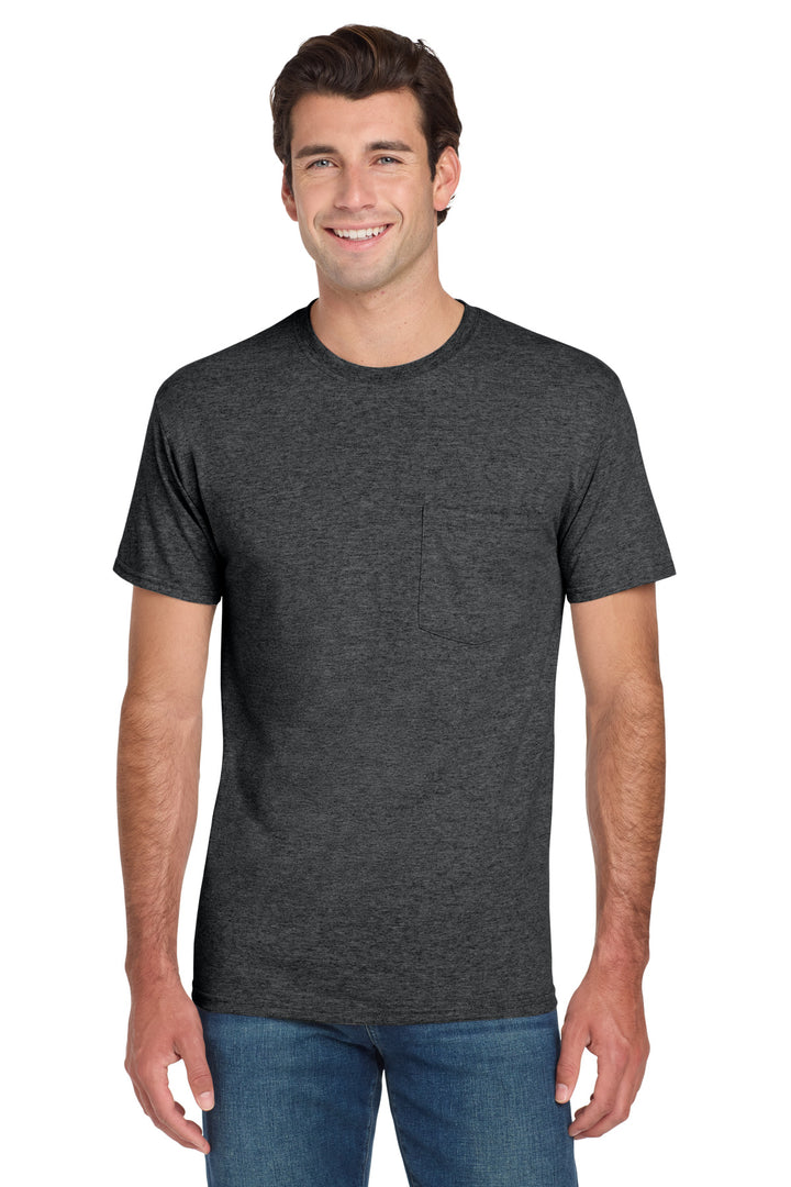 Front View of BlkHthr Jerzees - Dri-Power 50/50 Cotton/Poly Pocket T-Shirt. 29MP